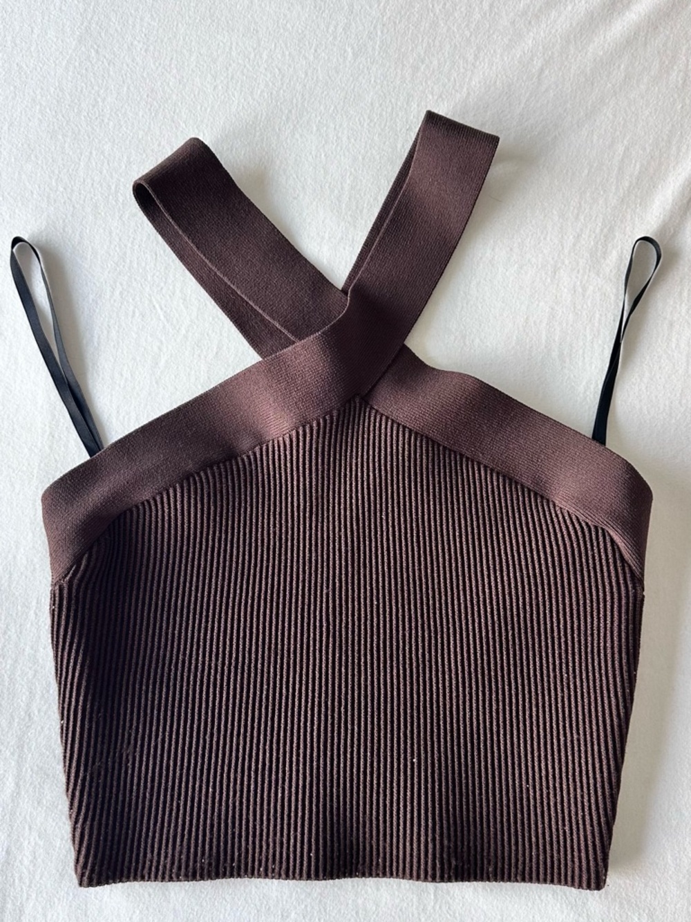 Aritzia Babaton Brown Sculpt Knit Criss Cross Crop Tank
